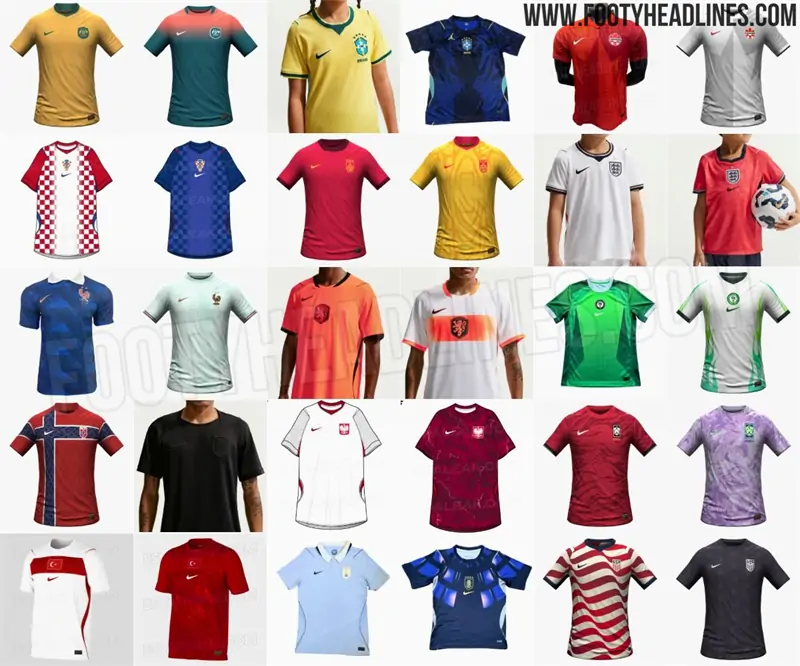 Collezione di tutte le 48 maglie delle squadre nazionali per la Coppa del Mondo FIFA 2026