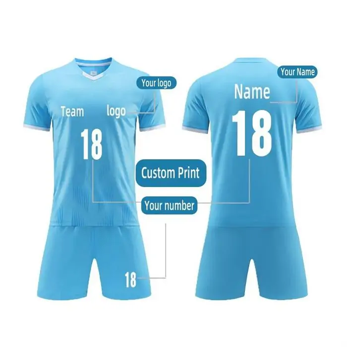 Benutzerdefinierte Fußballtrikot Mockup zeigt Logo, Spielername und Nummer Platzierung